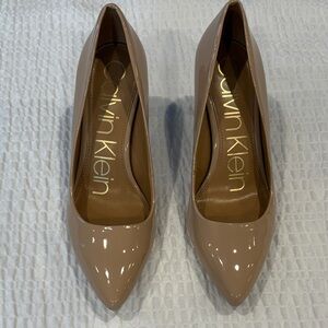 Calvin Klein Gayle Nude  Patent Pointed-Toe Pumps